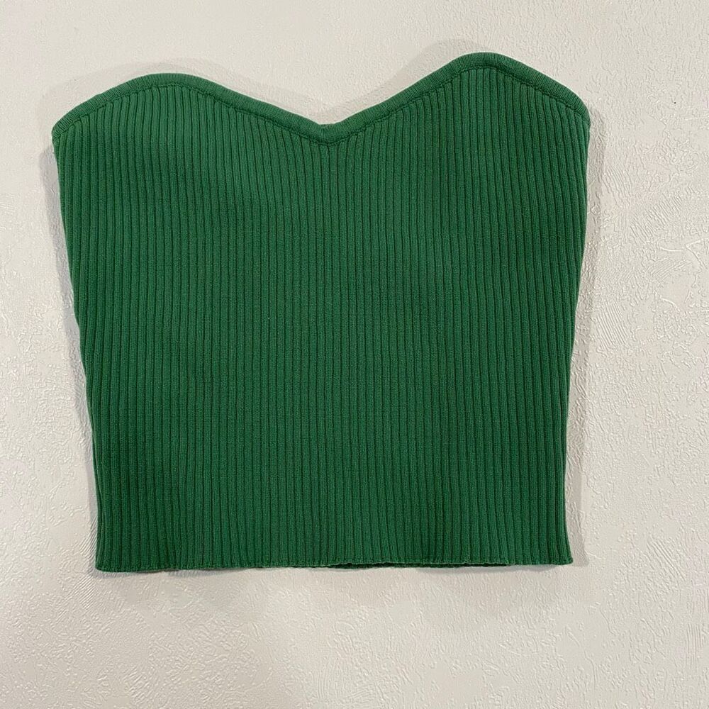 Forever 21 Ribbed Strapless Crop Top Women’s Small Green Sweetheart Tube Top